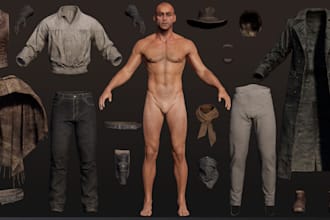 mod 3d modular realistic cowboy character for game,rig3d outfit,game art,blender