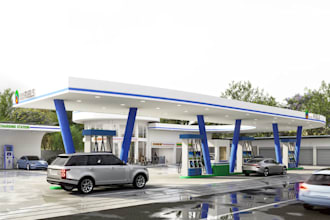 redesign 3d ev charging station, gas station, retail fuel outlet, 2d floor plan