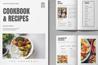 design and format cookbook, recipe book, ebook, kindle, paperback, menu layout