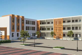 3d house exterior design, commercial architectural rendering 3d school design