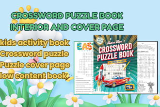 create crossword puzzle book, crossword activity book, kids low content interior