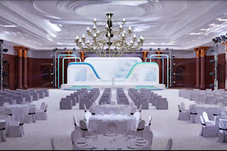 design 3d wedding hall interior, events space, banquet hall, conference hall