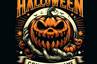 make a vintage horror pumpkin halloween mascot logo t shirt design