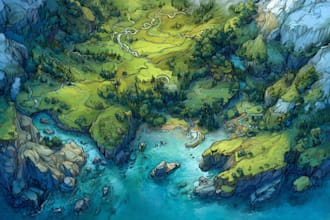 draw line art fantasy map illustration