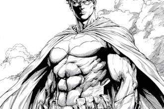 draw black and white comic superhero character line art