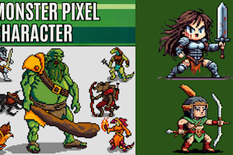 make 2d retro game sprites and character monster for godot with pixel art assets