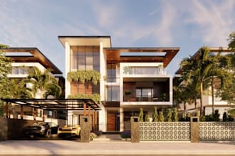 redesign 3d ultra modern villa,facade,city building,power plant,lumion rendering