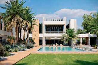 renovate luxury villa, 8k exterior render,tropical landscape design,outdoor area