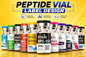 design peptide label, vial label, product label, and 3d mockup
