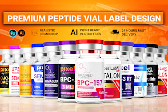 design premium peptide sarms, vial label, peptide label, product label design