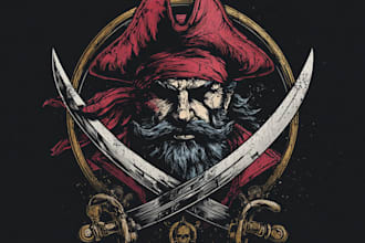 design high quality pirate vintage logo with t shirt design