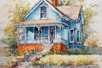 watercolor paint a house portrait