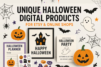 create unique halloween digital products for etsy, printables, and online shops