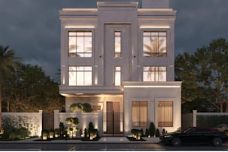 renew 3d elevation exterior design, facade and frontyard rendering, house layout