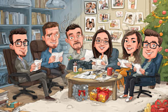 draw your office christmas card, holiday funny cartoon caricature card