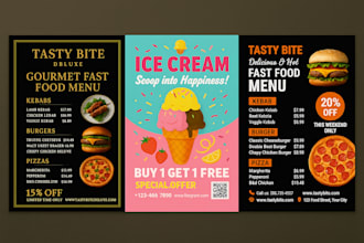 design flyer,poster,promo material for food,ice cream, beverages,menu,dessert