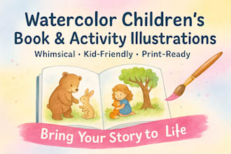 illustrate watercolor children storybook illustration kids activity book