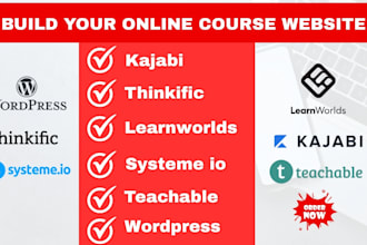 setup kajabi online course website, sales page,teachable, thinkific expert