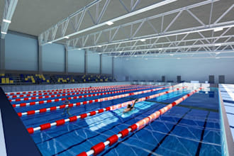 refurbish 3d sport complex,master plan,football grid,landscape pool,d5 rendering