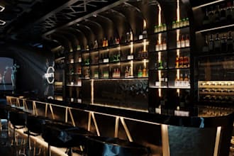 build 3d interior bar restaurant,3d lighting effect, cafe,3d nightclub,3d render