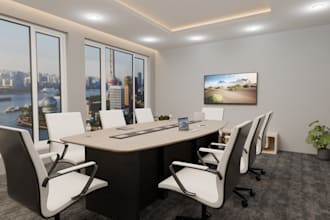 renovate 3d office interior, workplace design, commercial conference room, lobby