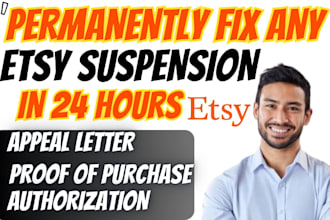 assist with etsy suspension appeal and etsy shop reinstatement successfully