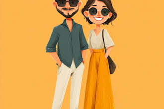 draw unique cartoon couple illustration
