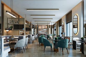 render 3d luxury restaurant,coffee shop,cafe interior,commercial space,lounge