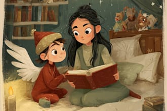 christmas book illustration, christmas children book, story book, christian book