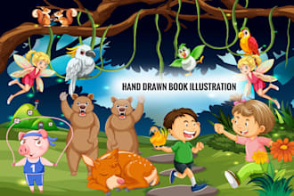do children story book illustration and children book cover for kdp
