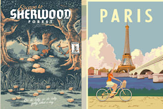 design vintage retro travel poster, modern tourism art, destination wall art
