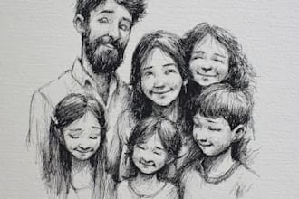 original hand drawn family
