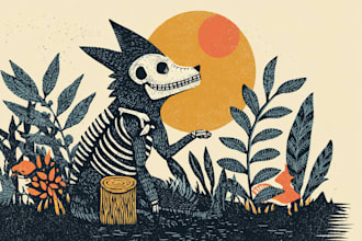 craft dark art, concept, cartoon, linocut or woodcut illustration