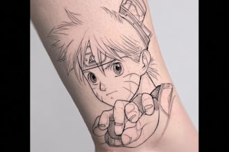 tattoo illustration anime style in lines