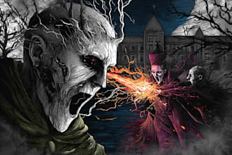 create detailed dark, brutal, horror, and heavy metal art illustration