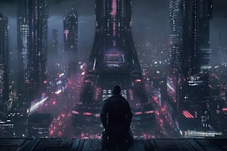design an illustration of futuristic cyberpunk city