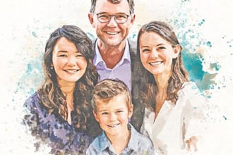 custom watercolor family portrait from photo