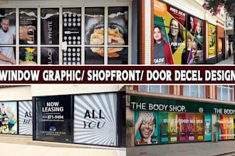 design unique shopfront or storefront, door decals, window graphic and signage