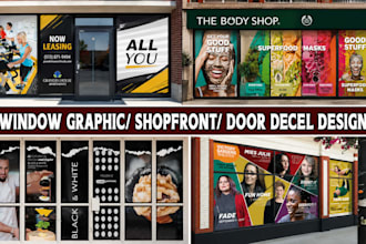 do unique shopfront, door decals, window graphic, signage design