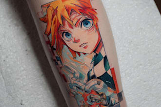 illustration for anime tattoo in color