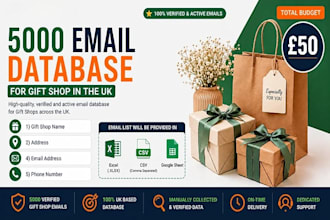 provide 5k email database for gift shop in UK