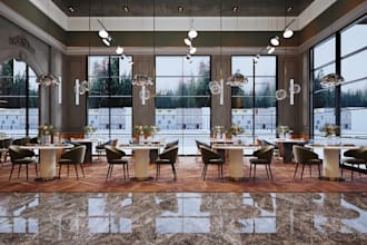renovate luxury dinning space,interior mockup design,corona rendering,end cafe