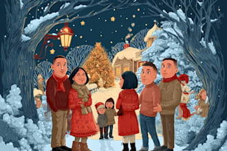 create a beautiful illustrated christmas card