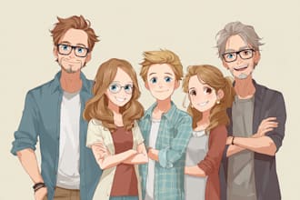 draw anime family portraits in modern style