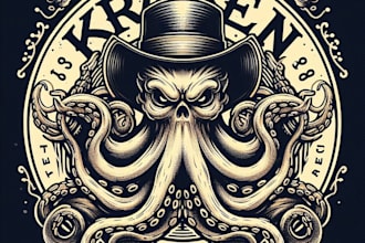 design high quality vintage kraken octopus logo with t shirt design