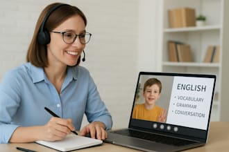 teach english, do an IT job, logo, support