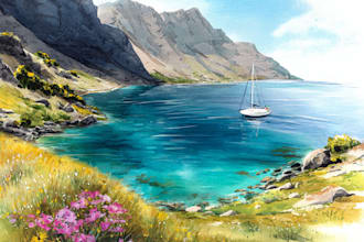 paint a watercolor and gouache landscape illustration