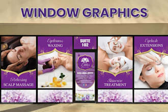 do eye catchy window graphics design, store front, sign board with mockup