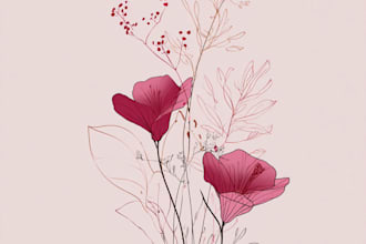 draw botanical and flower one line art illustration