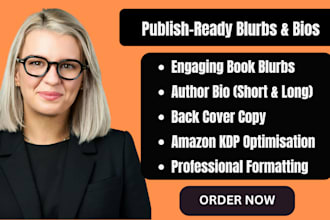 craft a professional book blurb book description and author bio for publishing